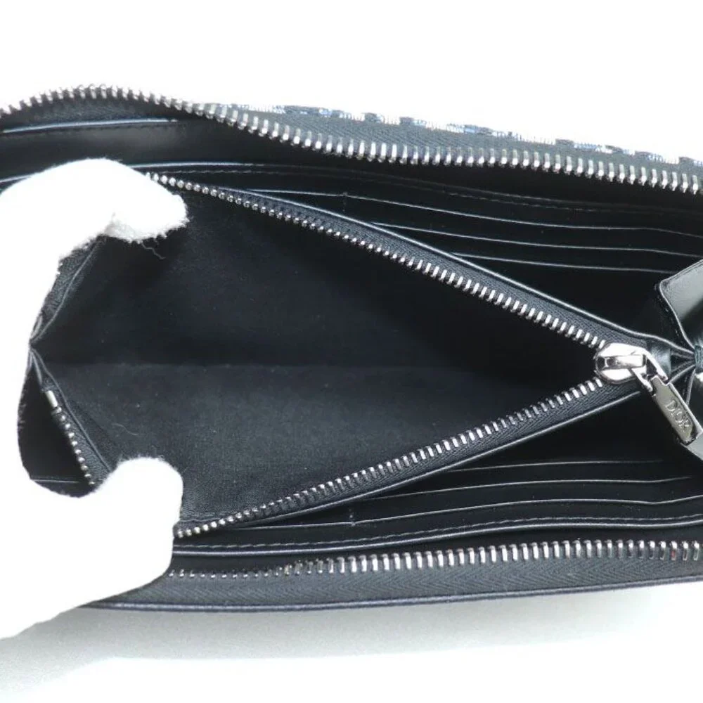 Dior Oblique Jacquard Long Zip Wallet Long Wallet Navy 2 Yks h05 E